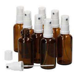 01-50ml-Miniaturflaschen-Sprayer-8er-Set.jpg 8er Set Apothekerflaschen Glasflasche braun 50ml mit Sprühkopf-Deckel_Bild_1