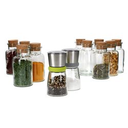 01-mambocat-gewuerzmuehlen-gewuerzglaeser-12tlg-set.jpg Geschenkset 2x Gewürzmühle + 10x Gewürzglas 300ml mit Korkdeckel_Bild_1