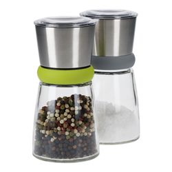02-11666-kela-molinio-gewuerzmuehlen-gruen-grau-gefuellt.jpg Geschenkset 2x Gewürzmühle + 10x Gewürzglas 300ml mit Korkdeckel_Bild_2