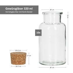 05-mambocat-gewuerzglas-320ml-bemassung.jpg Geschenkset 2x Gewürzmühle + 10x Gewürzglas 300ml mit Korkdeckel_Bild_5