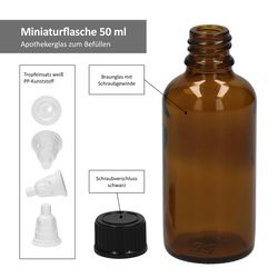 03-50ml-Miniaturflaschen-Tropfer-bemassung-02.jpg 3er Set Apothekerflaschen Glasflasche braun 50ml mit Tropf-Deckel_Bild_3