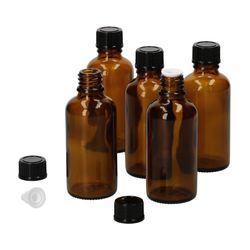 01-50ml-Miniaturflaschen-Tropfer-5er-Set.jpg 5er Set Apothekerflaschen Glasflasche braun 50ml mit Tropf-Deckel_Bild_1