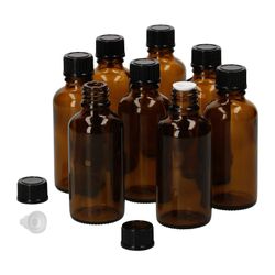 01-50ml-Miniaturflaschen-Tropfer-8er-Set.jpg 8er Set Apothekerflaschen Glasflasche braun 50ml mit Tropf-Deckel_Bild_1