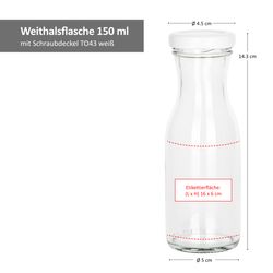 05-20768-weithalsflasche-150ml-einzeln-bemassung.jpg 6er Set Weithalsflasche Karaffe 150 ml + To 43 Deckel weiß_Bild_5