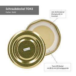 03-TO-43-Deckel-Bemassung-gold.jpg JUST MARRIED 50er Set Deckel To 66 uni gold passend für 125ml Gläser + Hochzeits-Etiketten_Bild_3