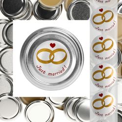 01-sturz-deckel-TO66-50er-sets-uni-mit-etikett-silber.jpg JUST MARRIED 50er Set Deckel To 66 silber passend für 125ml Gläser + Hochzeits-Etiketten_Bild_1
