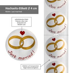 02-mambocat-etikett-just-married-bemassung.jpg JUST MARRIED 50er Set Deckel To 43 weiß passend für 37/53ml Gläser + Hochzeits-Etiketten_Bild_2