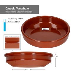 04-33351-arte-regal-cazuela-20cm-bemassung1.jpg 6er Set Cazuela Tonschale Bruno 20cm L - 33351_Bild_3
