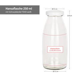 05-12936-glaeser-und-flaschen-hansaflasche-250ml-weiss-bemassung.jpg 6er Set Hansaflasche 250ml Deckel To 43 weiß_Bild_5