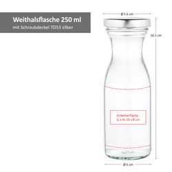 20769-glaeser-und-flaschen-weithalsflasche-250ml-bemassung.jpg 12er Set Weithalsflasche Karaffe 250 ml + To 53 Deckel silber_Bild_6