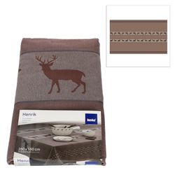 01-12266-Kela-Henrik-Tischdecke-V2.jpg Mahagonibraune Tischdecke Henrik mit Hirsch Dekor - 12266_Bild_1