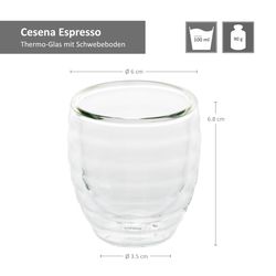 04-12410-kela-Cesena-Espresso-Glaeser-Bemassung.jpg Espressoglas Cesena doppelwandig 4er-Set_Bild_4