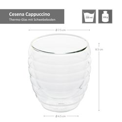 04-12411-kela-Cesena-Cappuccino-Glaeser-Bemassung.jpg Cappuccinoglas Cesena doppelwandig 4er-Set_Bild_4