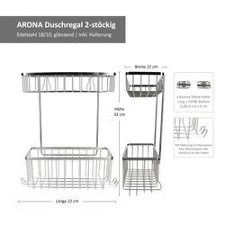 06-20094-Kela-Arona-Etagenregal-Bemassung.jpg Duschregal ARONA mit zwei Körben aus Edelstahl - 20094_Bild_6