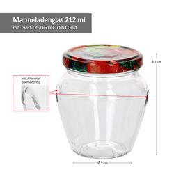 06-VE-Marmeladenglas-212ml-Glas-Deckel-Obst-bemassung.jpg 18er Set Marmeladenglas Vaso Orcio 212ml + To63 Deckel Obst_Bild_5