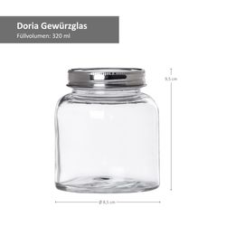 Kela-Doria-Gewuerzglaeser-320ml-Glas-Bemassung.jpg 8er Set Vorratsglas Doria 4x 520ml + 4x 320ml _Bild_3