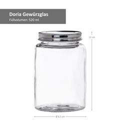 Kela-Doria-Gewuerzglaeser-520ml-Glas-Bemassung.jpg 8er Set Vorratsglas Doria 4x 520ml + 4x 320ml _Bild_5