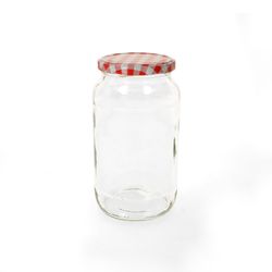 1062RotKarriertSingle.jpg 12er Set Rundglas 1062 ml To 82 rot karierter Deckel incl. Diamant Gelierzauber Rezeptheft_Bild_2