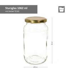 1062er-Sturz-Bemassung-Gold.jpg 12er Set Rundglas 1062 ml To 82 goldener Deckel incl. Diamant Gelierzauber Rezeptheft_Bild_3