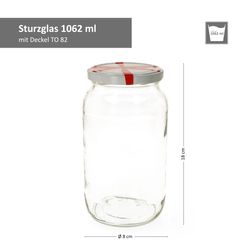 1062er-Sturz-Bemassung-Schleifen-Dekor.jpg 12er Set Rundglas 1062 ml To 82 Schleifendekor Deckel incl. Diamant Gelierzauber Rezeptheft_Bild_3
