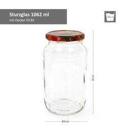 1062er-Sturz-Bemassung-Obst-Dekor.jpg 12er Set Rundglas 1062 ml To 82 Obst Deckel incl. Diamant Gelierzauber Rezeptheft_Bild_3