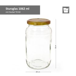 1062er-Sturz-Bemassung-Honig.jpg 12er Set Rundglas 1062 ml Carino To 82 Deckel mit Honigwabe incl. Diamant Gelierzauber Rezeptheft_Bild_3