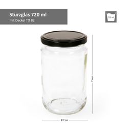 720er-Sturz-Bemassung-Schwarz.jpg 12er Set Rundglas 720 ml To 82 schwarzer Deckel incl. Diamant Gelierzauber Rezeptheft_Bild_3