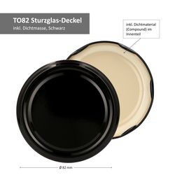 TO-82-Deckelmotive-Schwarz-Bemassung.jpg 12er Set Rundglas 720 ml To 82 schwarzer Deckel incl. Diamant Gelierzauber Rezeptheft_Bild_4