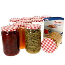 12erSet720GlaeserRotKarriert.jpg 12er Set Rundglas 720 ml To 82 rot karierter Deckel incl. Diamant Gelierzauber Rezeptheft_Bild_1