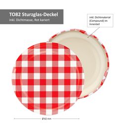 TO-82-Deckelmotive-Rot-kariert-Bemassung.jpg 12er Set Rundglas 720 ml To 82 rot karierter Deckel incl. Diamant Gelierzauber Rezeptheft_Bild_4