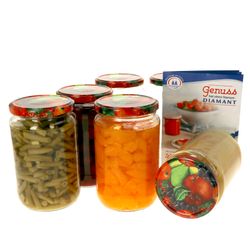 6erSet720GlaeserObst.jpg 6er Set Rundglas 720 ml To 82 Obst Dekor Deckel incl. Diamant Gelierzauber Rezeptheft_Bild_1