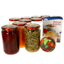 12erSet720GlaeserObst.jpg 12er Set Rundglas 720 ml To 82 Obst Dekor Deckel incl. Diamant Gelierzauber Rezeptheft_Bild_1