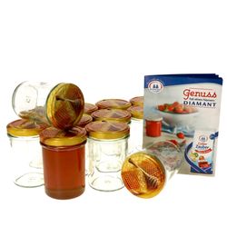 Honig-Glaeser-230Hoch-12erSet.jpg 12er Set Sturzglas 230 ml HOCH Carino To 66 Deckel mit Honigwabe incl. Diamant Gelierzauber Rezeptheft_Bild_1