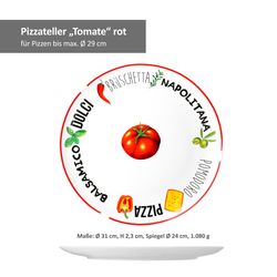 27020530-Hit-Pizzateller-rot-Bemassung.jpg 2er Set Pizzateller Tomate Weiß mit Dekor Ø 31cm - 1x Grün & 1x Rot - 27020533_Bild_6