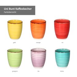 24326762-HIT-Uni-Bunt-Unicolour-Kaffeebecher-OHNE-Henkel-Farbuebersicht.jpg 6er Set Kaffeebecher Uni Bunt OHNE Henkel_Bild_2