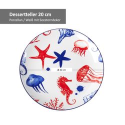 Dessertteller-270129-WeissDekorSeestern-20-cm--Bemassung.jpg 4er Set Dessert- Kuchenteller 20cm Seestern Seaside - Ritzenhoff 270129_Bild_4