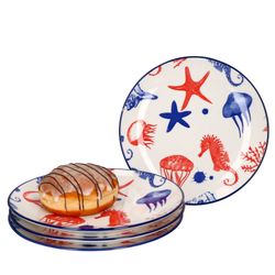 Ritzenhoff-270129-4erSet-Seestern-mit-Deko.jpg 4er Set Dessert- Kuchenteller 20cm Seestern Seaside - Ritzenhoff 270129_Bild_1