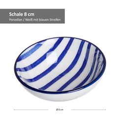 Schale-270273-WeissBlaueStreifen-8cm--Bemassung.jpg 4er Set Schale flach 8cm Streifen Seaside - Ritzenhoff 270273_Bild_4