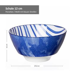 Schale-270266-WeissBlaueStreifen-12cm--Bemassung.jpg 4er Set Schale 12cm Streifen Seaside - Ritzenhoff 270266_Bild_4
