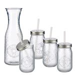 5tlg Set Vivalto Lima Karaffe + 4x Glas mit Deckel und Strohhalm_Bild_1