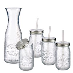 41336-Vivalto-Lima-Karaffen-Set-5er-Set.jpg 5tlg Set Vivalto Lima Karaffe + 4x Glas mit Deckel und Strohhalm_Bild_1