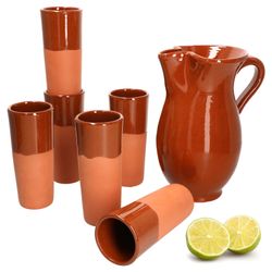 12968-Arte-Regal-Becher-330ml-teilglasiert-6er-Set-mit-Krug-1-9L-Deko.jpg 9L + 6 Tonbecher 330ml teilglasiert - 12968 + 99544_Bild_1