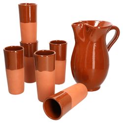 12968-Arte-Regal-Becher-330ml-teilglasiert-6er-Set-mit-Krug-1-9L.jpg 9L + 6 Tonbecher 330ml teilglasiert - 12968 + 99544_Bild_2