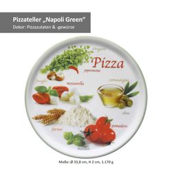 04018-ZP1-Tabel-Roc-Saturnia-Pizzateller-33cm-Napoli-Green-Bemassung.jpg 2er Set Pizzateller Napoli Pizzafoods grün + rot 33cm - 04018#ZP1 + 04018#ZP2_Bild_2