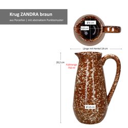06-2015292-Boltze-Krug-Zandra-braun-Bemassung.jpg B. F. Krug Zandra braun mit weißen Punkten aus Porzellan - 2015292_Bild_6