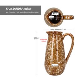 06-2015292-Boltze-Krug-Zandra-ocker-Bemassung.jpg B. F. Krug Zandra ocker mit weißen Punkten aus Porzellan - 2015292_Bild_5