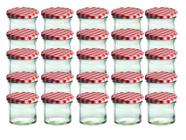 CAPCRO 25er Set Sturzglas 125 ml Marmeladenglas Einmachglas Einweckglas To 66 rot karierter Deckel****Vorpackplatz: REIHE 42.5///PLATZ 2