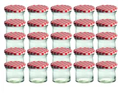 2653-sturzglas-125-ml-rot-25x.jpg CAPCRO 25er Set Sturzglas 125 ml Marmeladenglas Einmachglas Einweckglas To 66 rot karierter Deckel_Bild_2