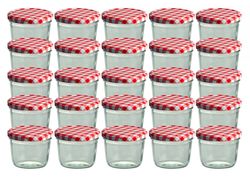 2591-sturzglas-230-ml-rot-25x.jpg 25er Set Sturzglas 230 ml Marmeladenglas Einmachglas Einweckglas To 82 rot karierter Deckel incl. Diamant-Zucker Gelierzauber Rezeptheft_Bild_1