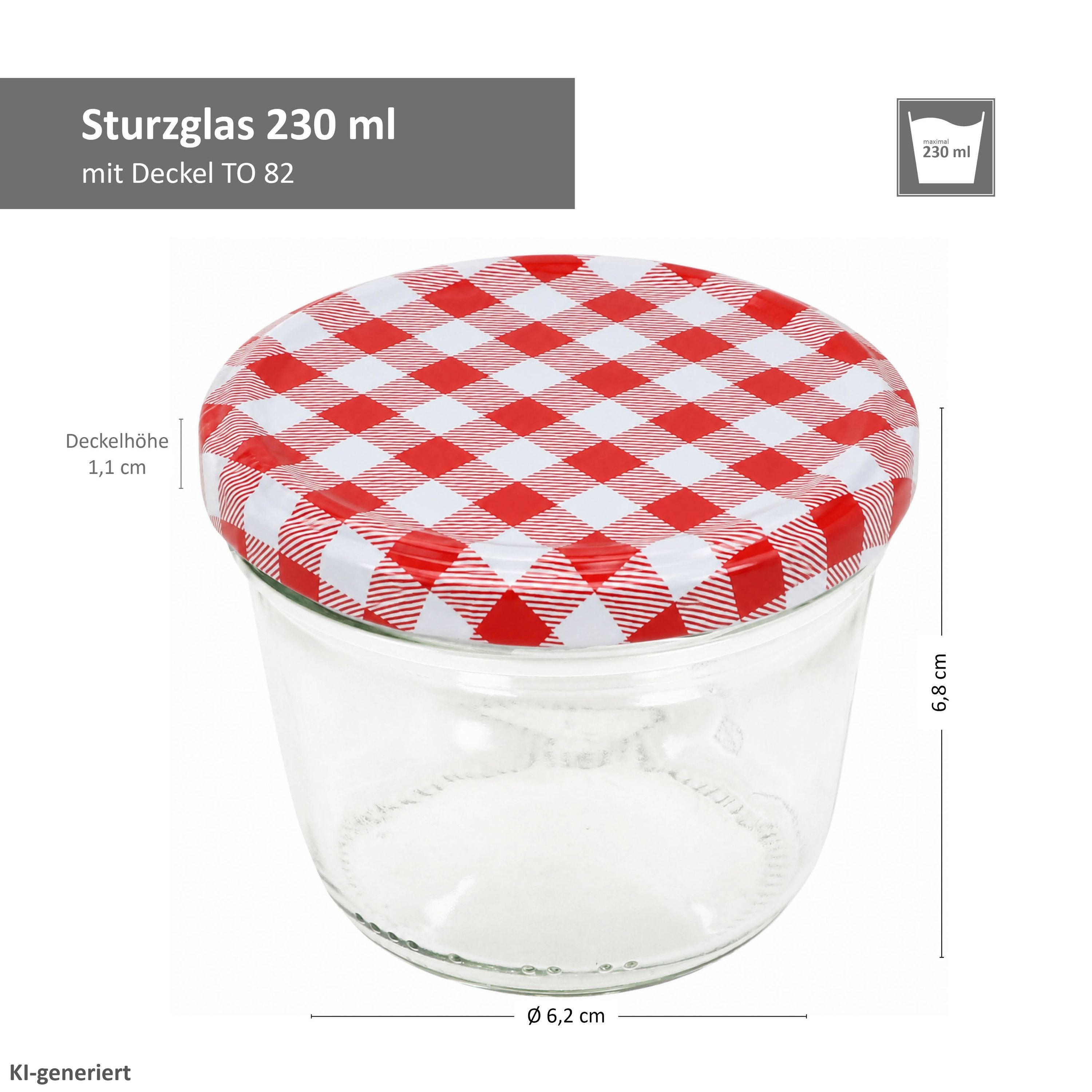 100er Set Sturzglas 230 ml Marmeladenglas Einmachglas Einweckglas To 82 rot karierter Deckel incl. Diamant-Zucker Gelierzauber Rezeptheft